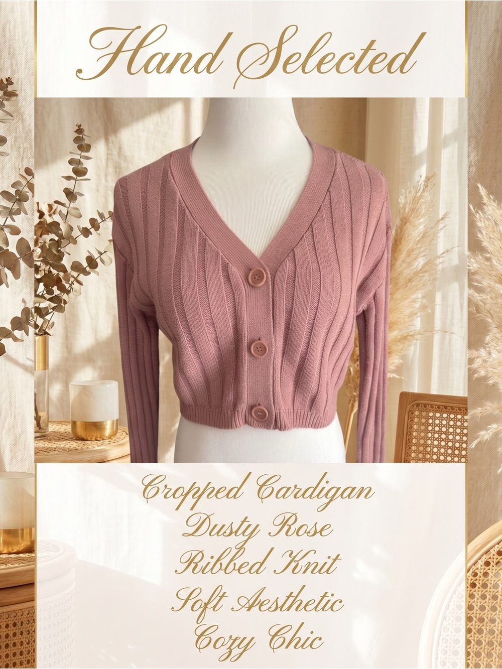 Abound Dusty Rose Ribbed Knit Cropped Cardigan 3 Button Coquette Balletcore XS